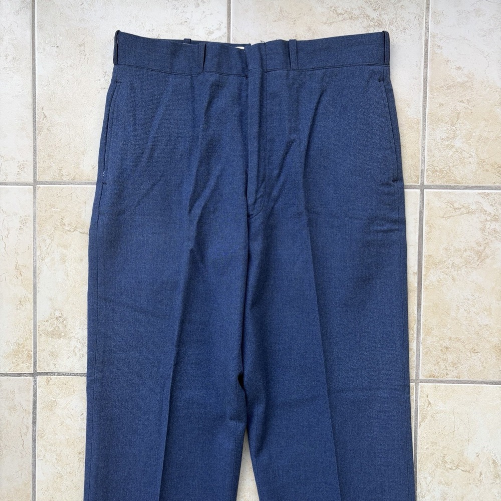 Vtg Military Pants Men 34x34 (Fits 32x28) Blue Wool Serge Air Force Trousers 60s - Picture 2 of 11